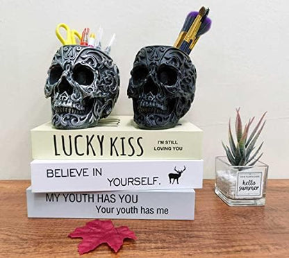 CUZOKOLA Goth Accessories Black Skull Decor for Pen Holder with Strong