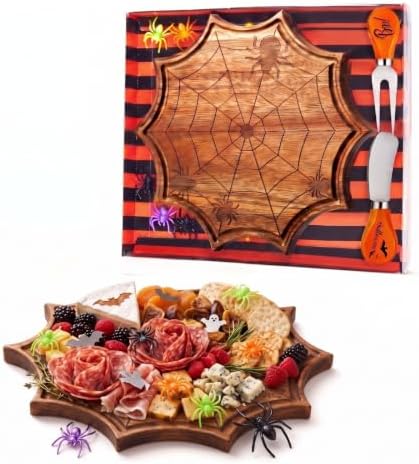 Ziliny Halloween Charcuterie Board, Mini Spider Web Cutting Board Gift