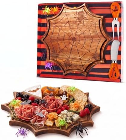 Ziliny Halloween Charcuterie Board, Mini Spider Web Cutting Board Gift