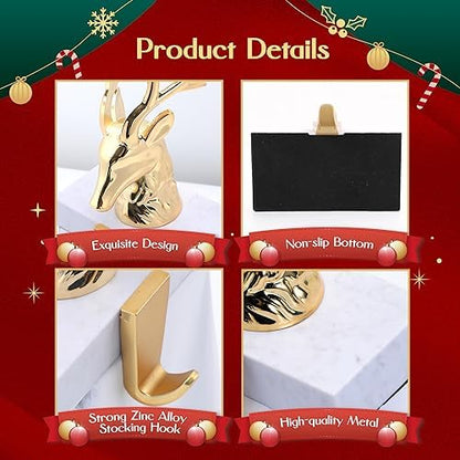 Christmas Stocking Holders for Mantle Set of 2, Reindeer Metal Mantel