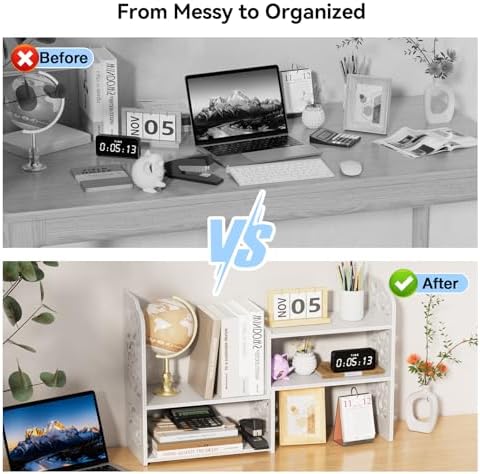 YGYQZ Adjustable Desktop Shelf Organizer, 3-Tier Desk Shelf, White
