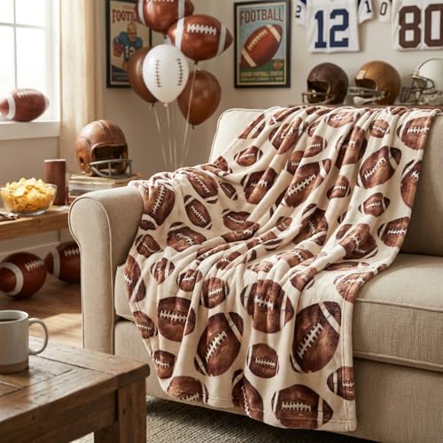 Horaldaily Football Beige Flannel Throw Blanket 50x60