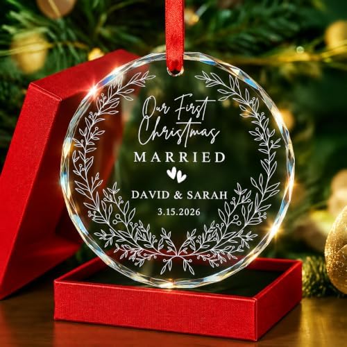 Personalized Our First Christmas Married Crystal Ornament - 2026