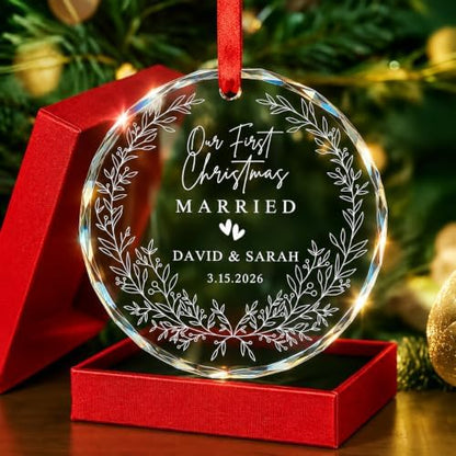Personalized Our First Christmas Married Crystal Ornament - 2026