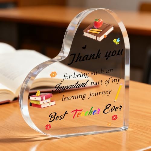 Teacher Appreciation Gift - Acrylic Heart Plaque Paperweight