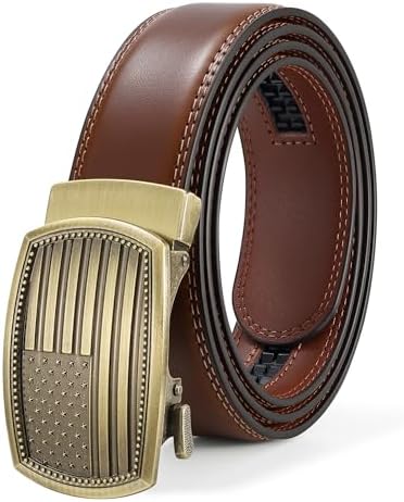 Ratchet Belts for Men Leather with Adjustable American Flag Buckle