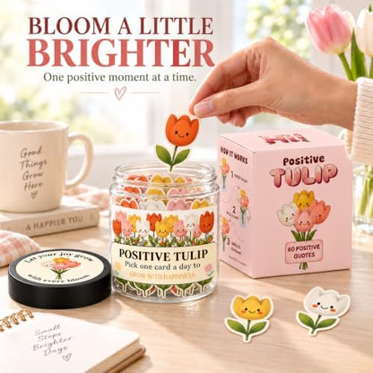 Positive Tulip Jar with 60 Affirmation Cards, Inspirational Gifts and