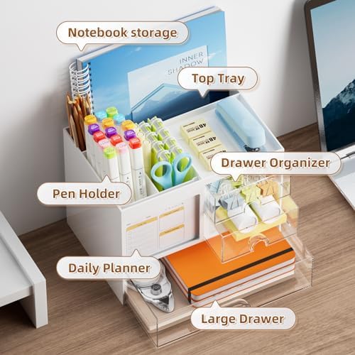 Marbrasse Desk Organizer with 3 Drawer, Multi-Functional Pencil Pen