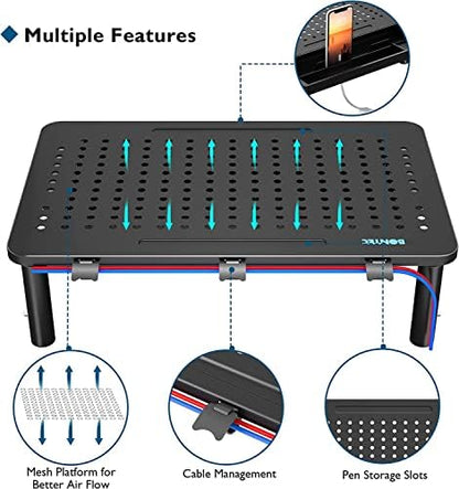 BONTEC 4 Pack Adjustable Monitor Stand Riser with Drawer, Supports