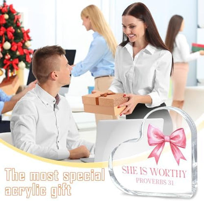 Encouragement Gifts for Women, Pink Bow Heart Acrylic Christian Desk