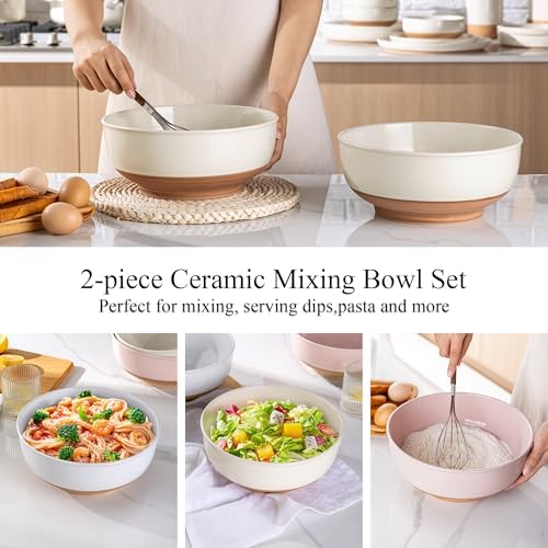 AmorArc 9.8’’ Ceramic Serving Bowls, 3.1 Qt Extra Large Salad Bowls