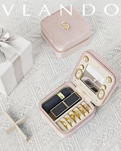 VLANDO Travel Jewelry Organizer, Letter A Design with Earring Panel