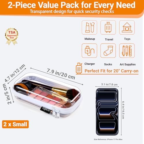 YQBRAO 2-Piece Small Clear Hard Shell Zipper Case Set, White