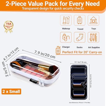 YQBRAO 2-Piece Small Clear Hard Shell Zipper Case Set, White