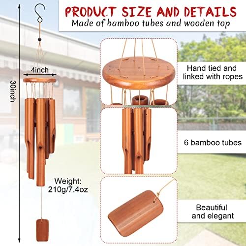 Vinsot Bamboo Wind Chimes for Outside 30" Wooden Rustic Chimes, 2 Pcs