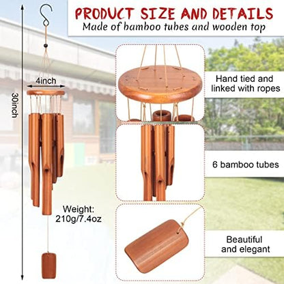Vinsot Bamboo Wind Chimes for Outside 30" Wooden Rustic Chimes, 2 Pcs
