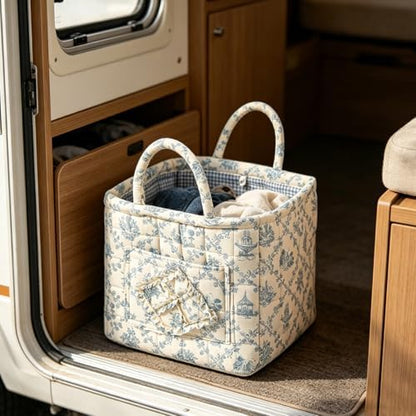 Quilted Fabric Storage Baskets with Handles | Boho Floral Organizer