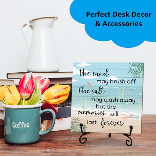 Beach Wooden Sign Desk Decor Wood Plaque with Support Stand, Coastal