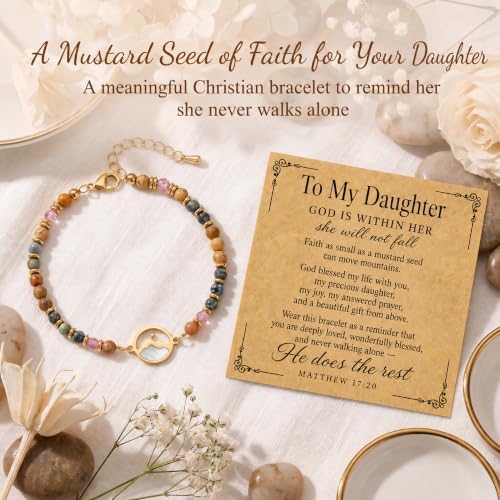 Gold Mustard Seed Bracelet for Teen Girls and Women, Faith Can Move