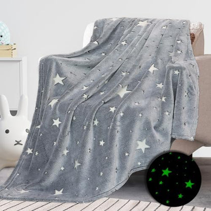 REXEO Glow in The Dark Star Space Blanket for Kids, Grey Cute Galaxy