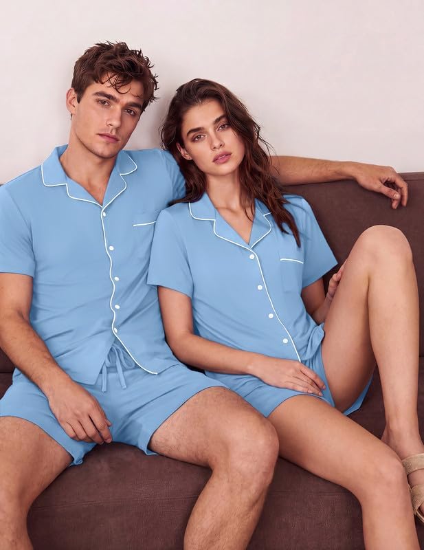 Ekouaer Matching Pajamas for Couples Short Sleeve Pjs 2 Piece Lounge