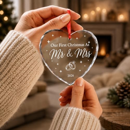 Our First Christmas as Mr & Mrs Ornament 2026, Heart Glass Christmas