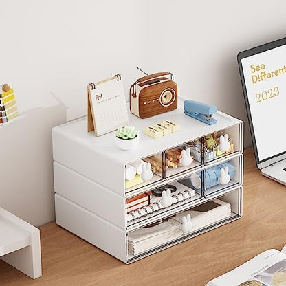 Marbrasse Desk Organizer with 6 Drawers, 3 Tier Stackable Storage