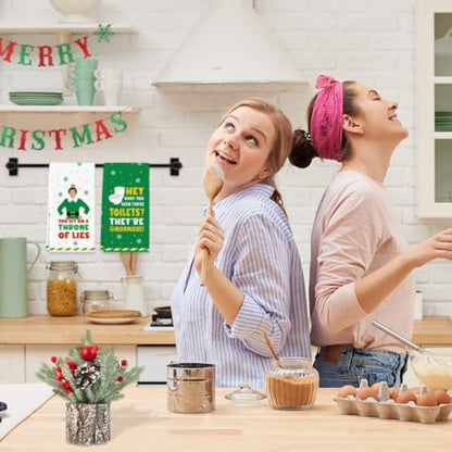 Funny Elf Christmas Towels, 2 Pack Holiday Bathroom Hand Towels, Buddy