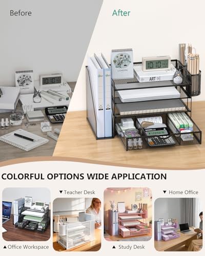 WALI Desk File Organizer, 4 Tier Desktop Paper Letter Tray Organizer