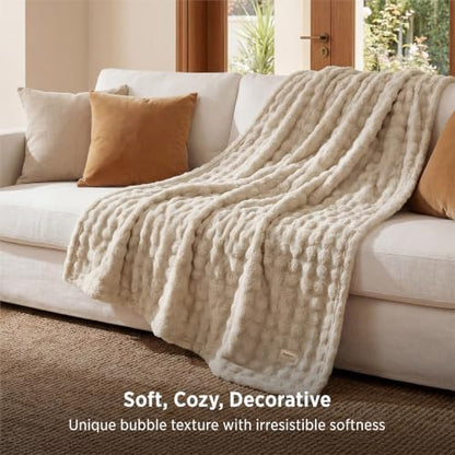 Bedsure Cloud Bubble Blanket, Soft Cozy Throw, Beige, 50"×60"