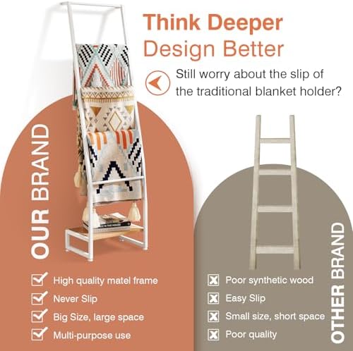 DGWJSU Blanket Ladder, 5 Tier Ladder Shelf,Wooden Blanket Ladders for