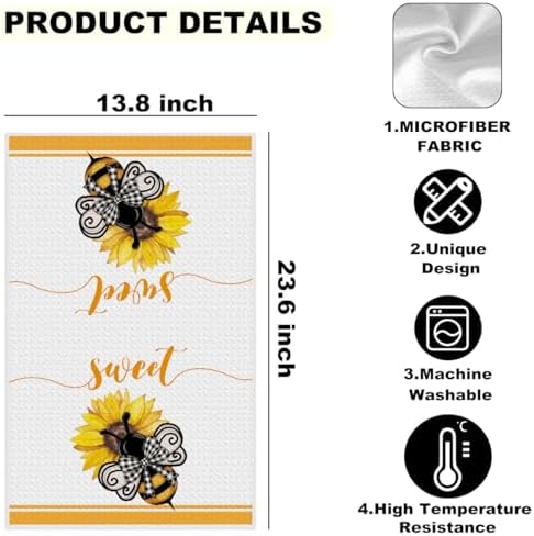 2Pcs Sunflower Cute Bee Kitchen Towels, Sunflower Gifts for Women Mom