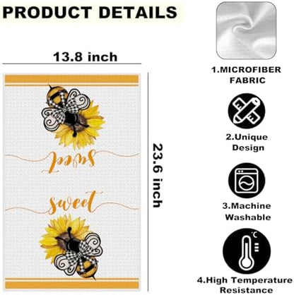 2Pcs Sunflower Cute Bee Kitchen Towels, Sunflower Gifts for Women Mom