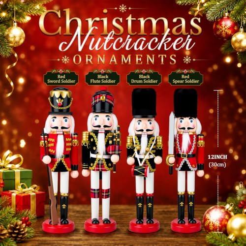 Huwena 4 Pcs Red and Black Mixed Nutcracker 12 Inch
