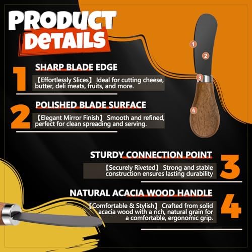 Cheese Spreader Knives Set of 4, Stainless Steel with Acacia Wood