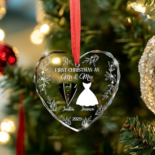 Personalized First Christmas Married Glass Ornament 2026 – Custom