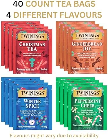 Twinings Christmas Holiday Variety Tea Bag Pack (40 Count) 4 Flavours