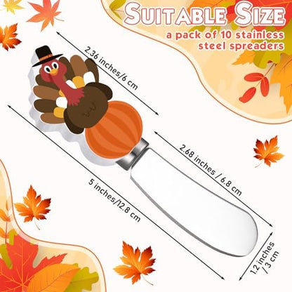 Sieral 10 Pcs Turkey Butter Knives Halloween Cheese Spreader Wooden