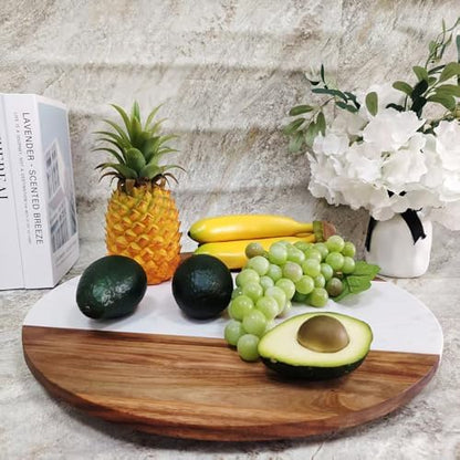 18" Marble & Wood Lazy Susan Turntable, Rotating Serving Tray