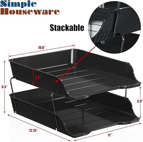 Simple Houseware 2-Tier Stackable Paper Tray for Desk Organizer, Black
