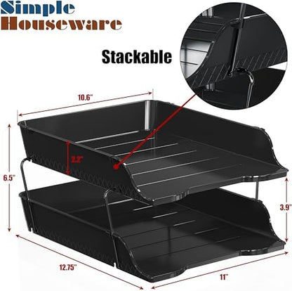 Simple Houseware 2-Tier Stackable Paper Tray for Desk Organizer, Black
