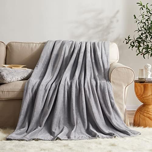KMUSET Fleece Blanket Throw Size Grey Lightweight Super Soft Cozy