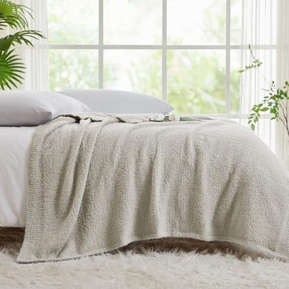 CYMULA Knit Throw Blanket for Couch Light Grey - Super Soft