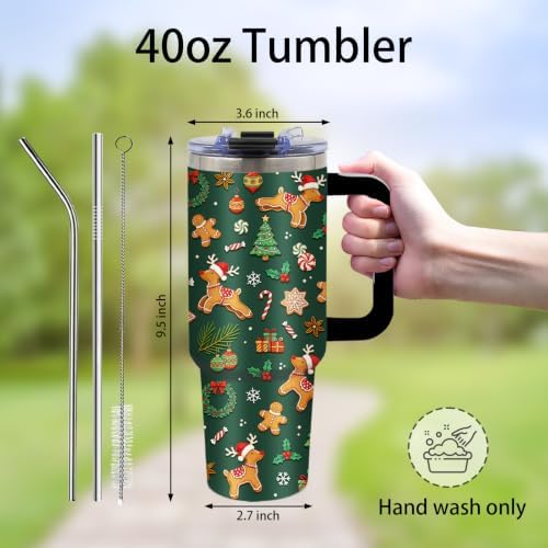 40oz Christmas Insulated Tumbler with Handle Straw, Gift for Men and
