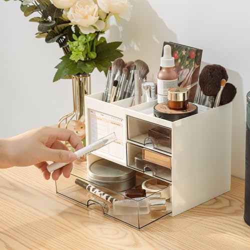 QIYVLOS Desk Organizer with 3 Drawer, Multi-Functional Pencil Pen