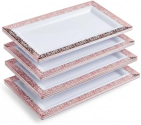 Yumchikel-Plastic Serving Tray & Platter Set (4pk) White & Rose Gold