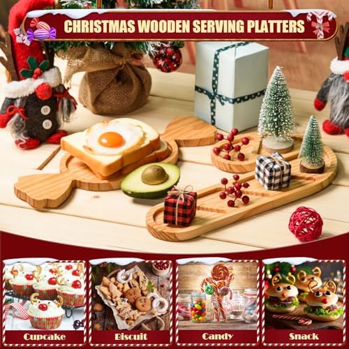 AWIZOM 2 Pcs Christmas Wooden Serving Platters Peppermint Candy and