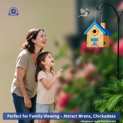 SISTERBIRD Birdhouses for Outdoors, Blue Hanging Wren House, Warming