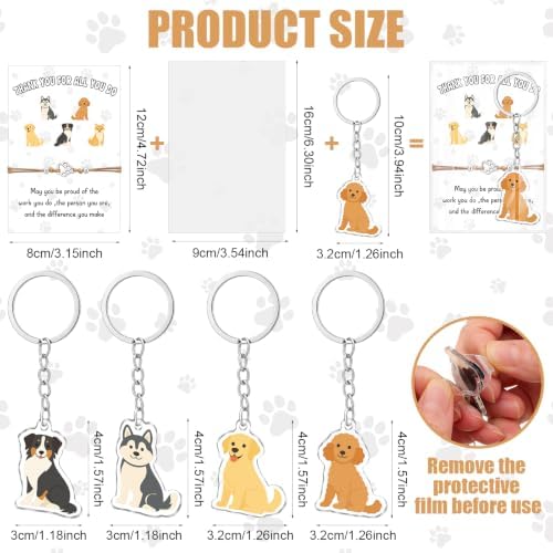 24 Sets Vet Tech Appreciation Gifts Bulk Dog Keychains and Paw
