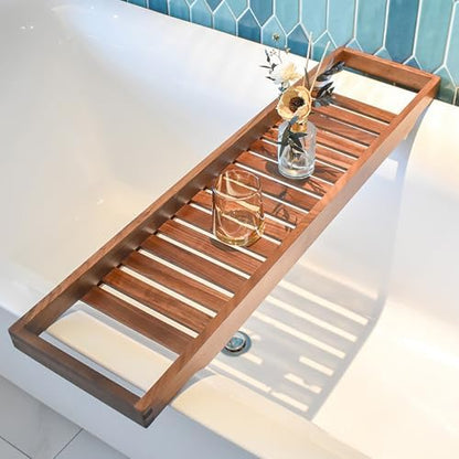 Wood Bathtub Tray Caddy,Walnut Bath Tray for Tub,Large Bath Table